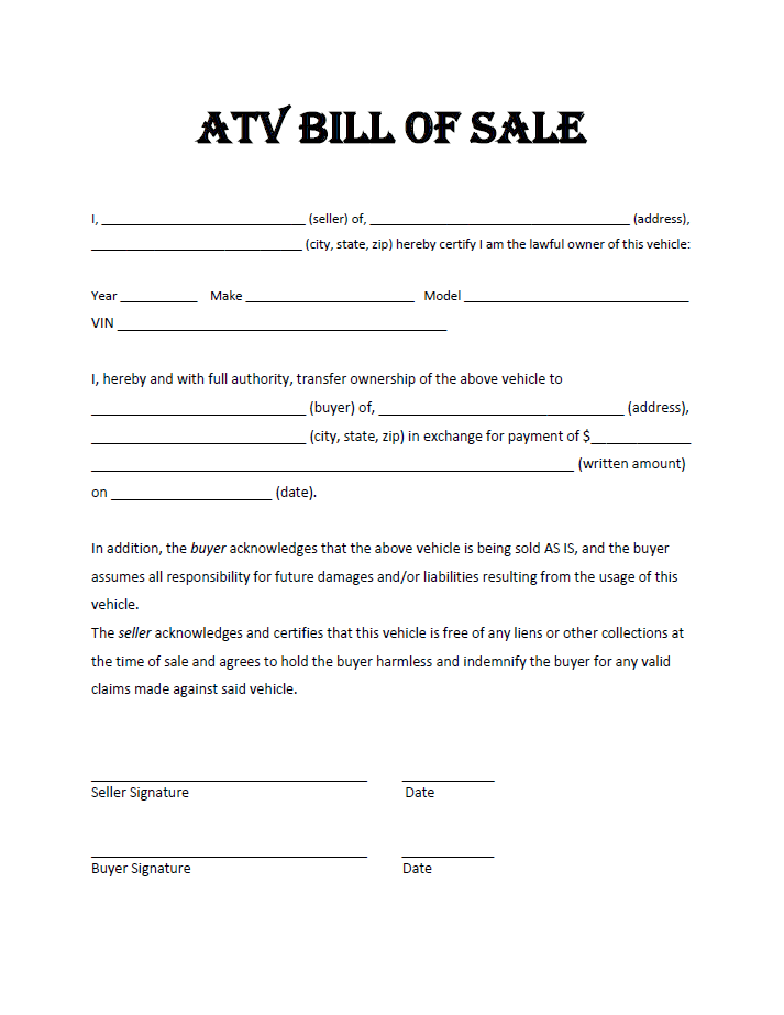 Atv Bill Of Sale Template charlotte clergy coalition