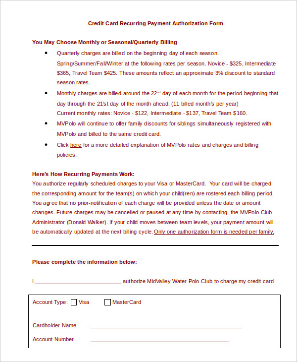 Credit Card Authorization Form Template   10+ Free Sample, Example 