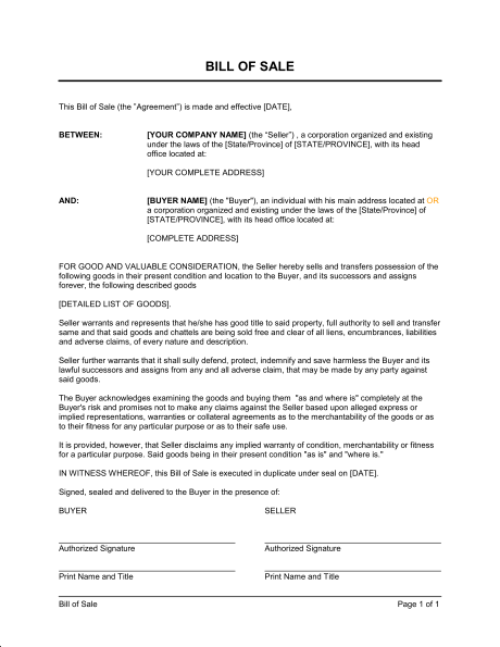 business bill of sale template business bill of sale pdf 