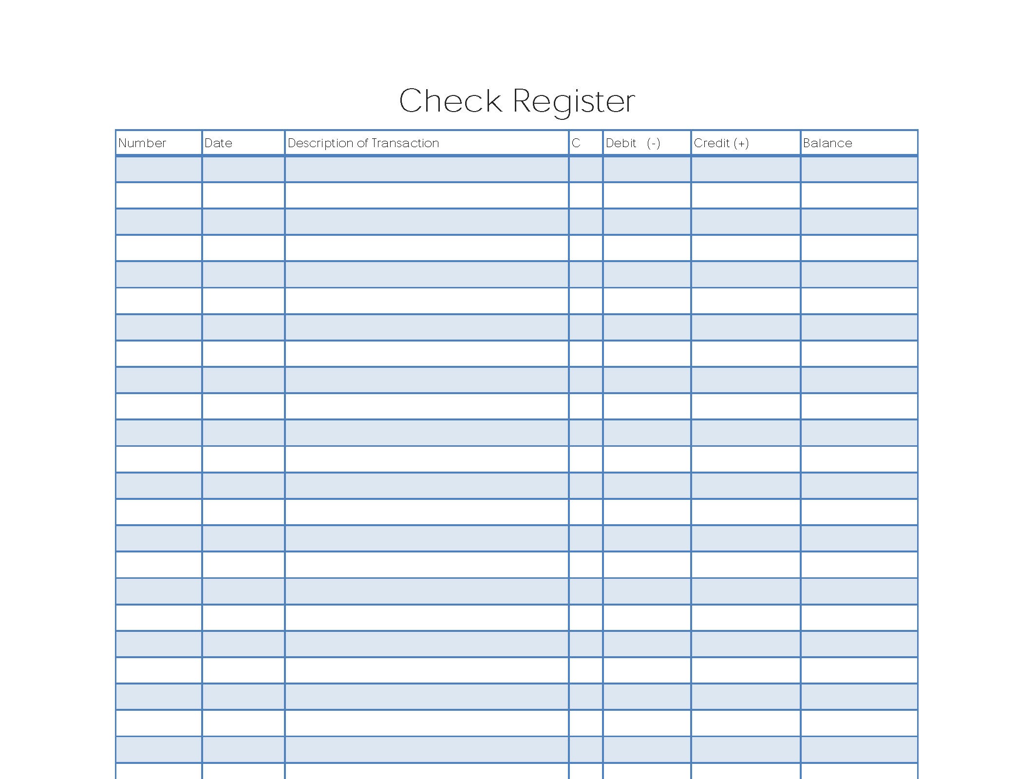 Large Check Register Template
