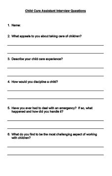 Child Care Assistant Interview Questions printable | Information 