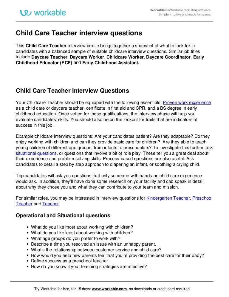 Child Care Teacher Interview Questions   Hiring | Workable