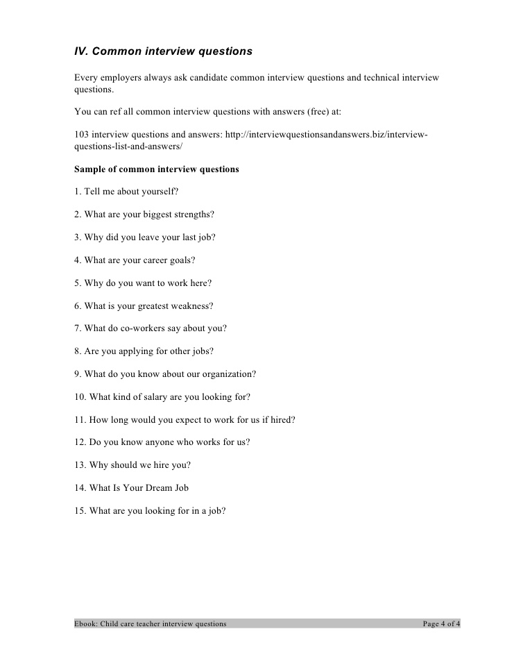 Child care teacher interview questions