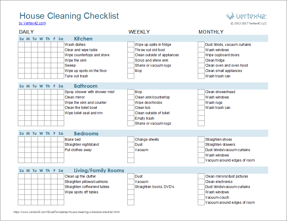 Cleaning Schedule Template   Printable House Cleaning Checklist