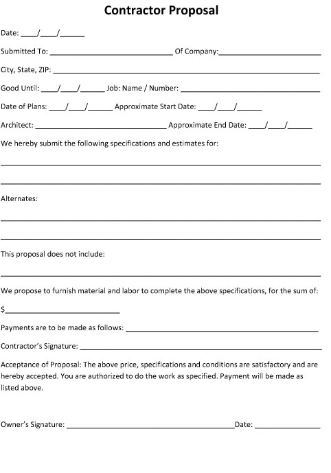 contractor proposal template construction bid form office 
