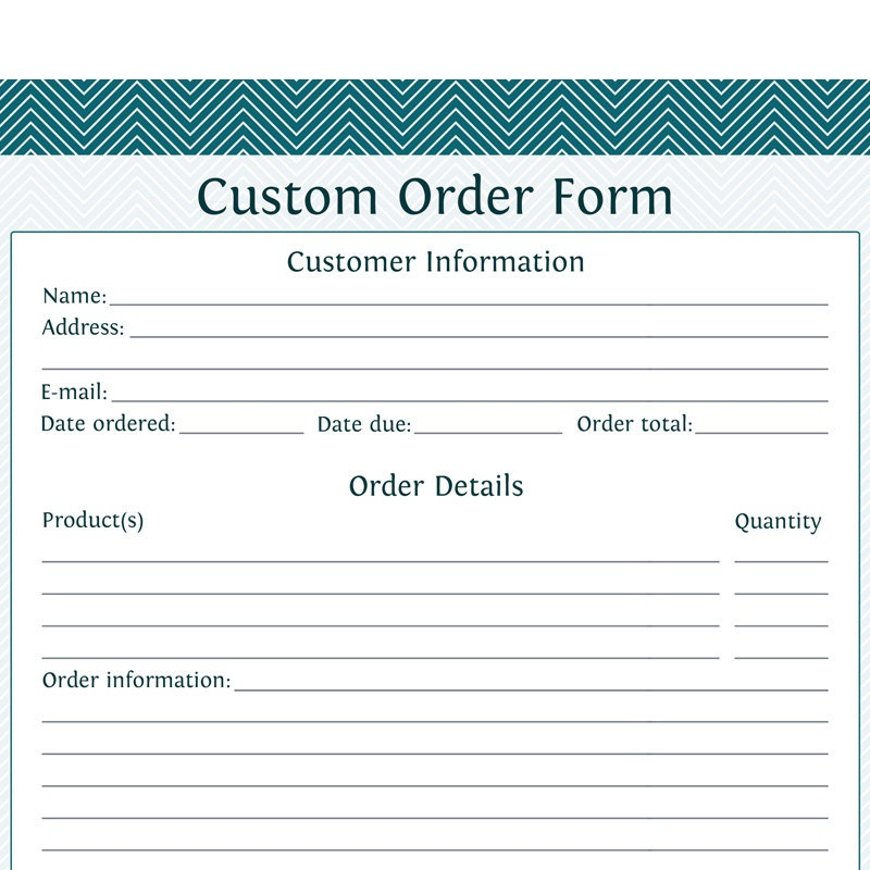 Custom Order Form Template With Teal Color Layout : vlashed