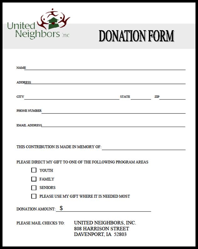 in kind donation form template donor forms 