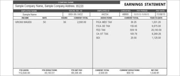 Attractive Pay Stub Or Earning Statement Template Sample : vlashed
