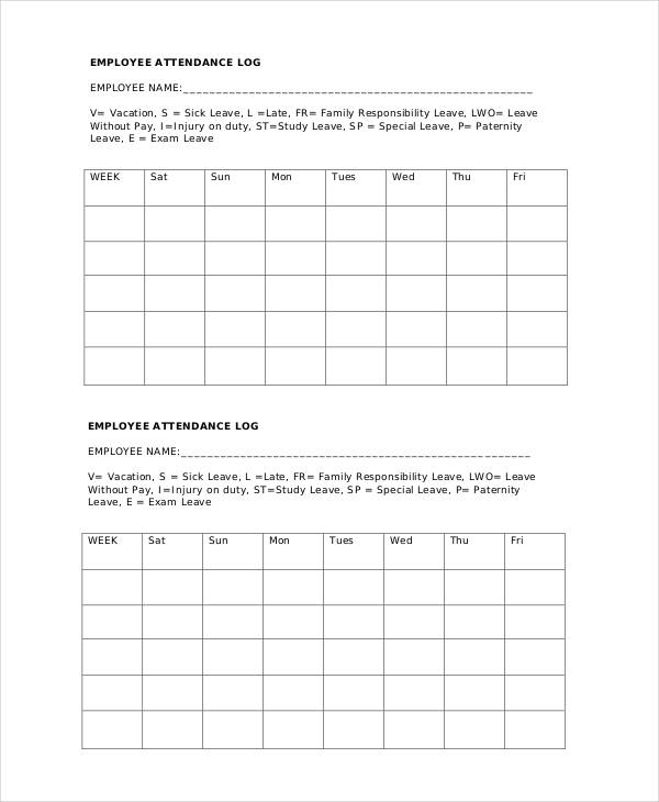 Attendance Log Templates   9+ Free PDF Documents Download | Free 