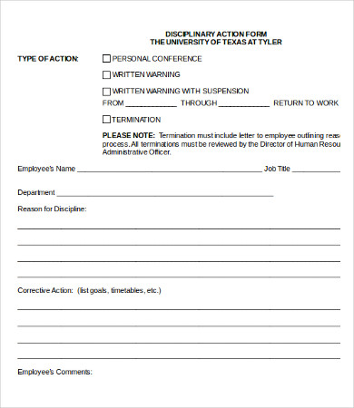 employee disciplinary form template employee discipline form 