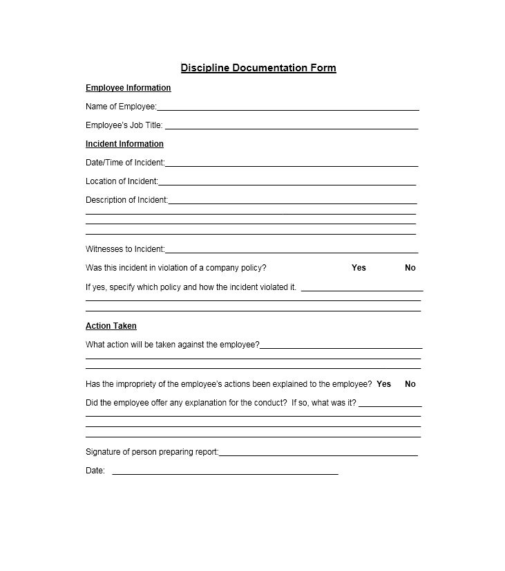 employee discipline form template 40 employee disciplinary action 