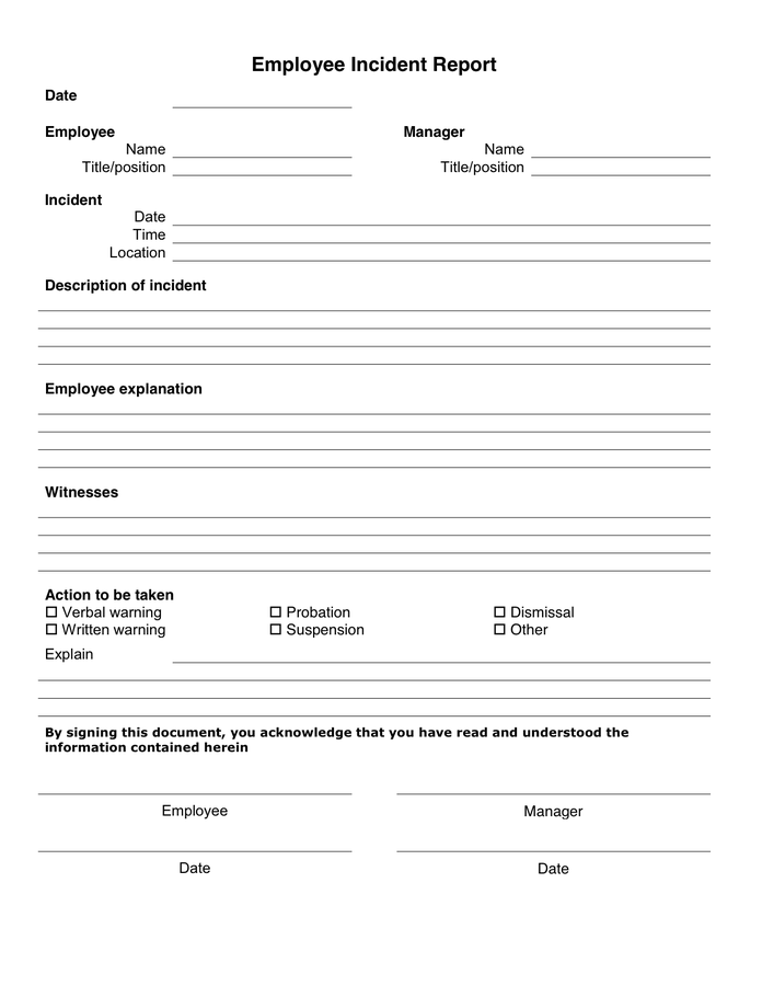 employee incident report form template