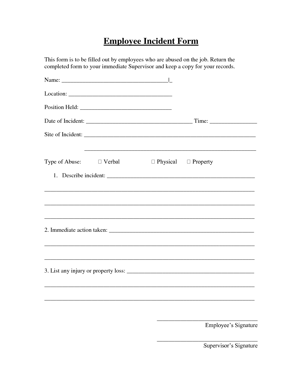 Employee Incident Report Template Free 0 – isipingo secondary