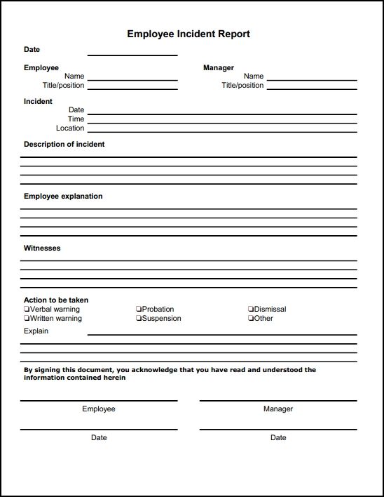 employee incident report template   Gecce.tackletarts.co