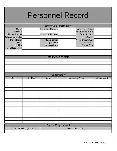 personnel record form template personnel file template free 