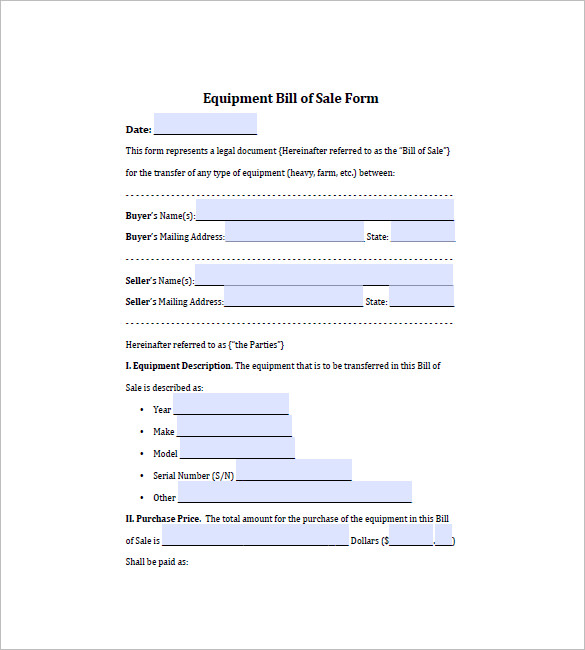 Equipment Bill of Sale   6+ Free Word, Excel, PDF Format Download 