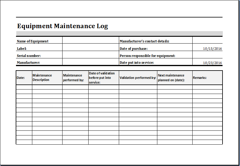 Equipment Maintenance Log Template Excel charlotte clergy coalition