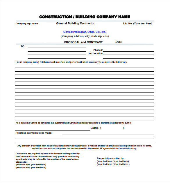 proposal for contract work template construction proposal 