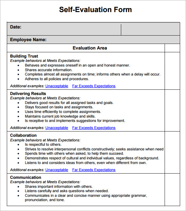 Free Employee Self Evaluation Forms Printable Charlotte Clergy Coalition