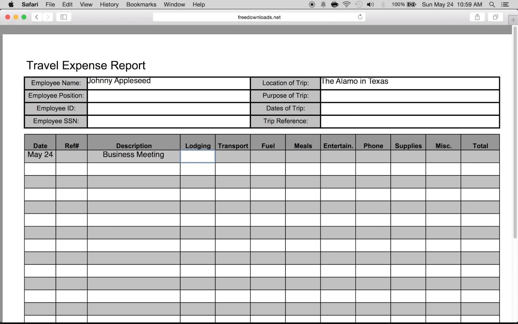 Free Simple Expense Report from Formville