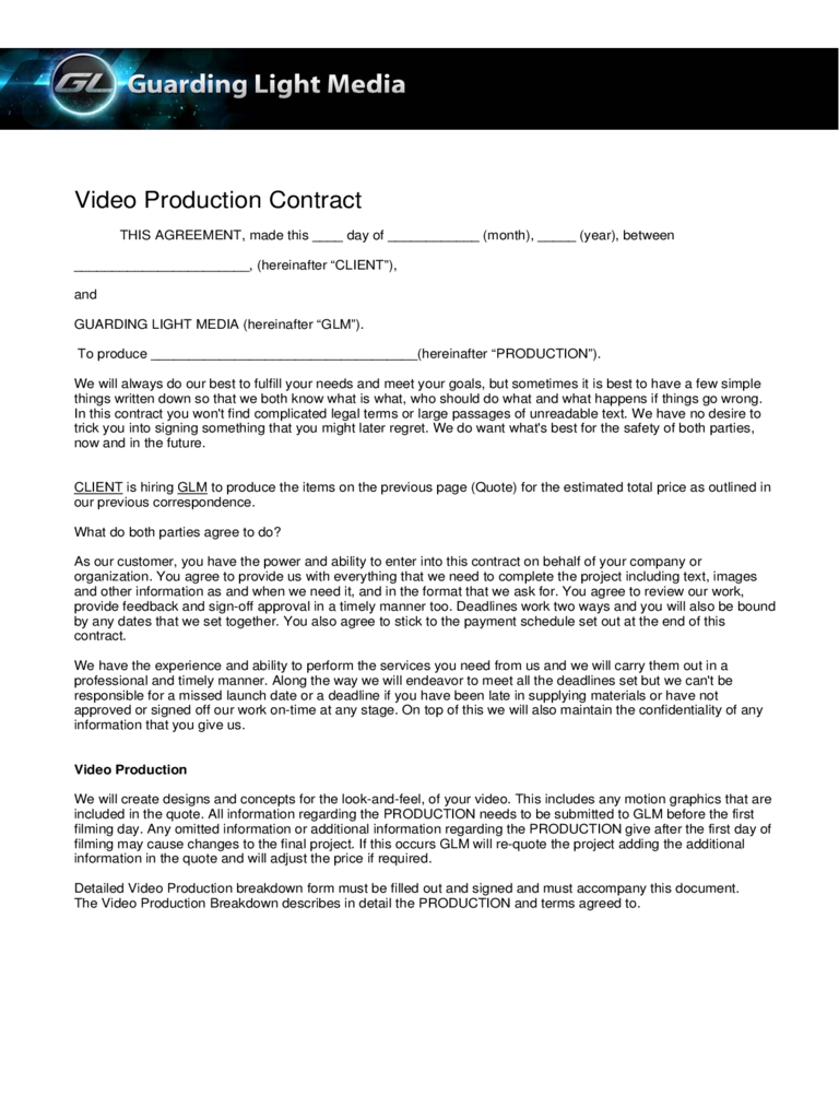 Video Production Contract   6 Free Templates in PDF, Word, Excel 