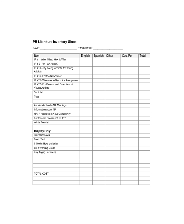 Inventory Count Sheet Template   8+ Free Word, PDF Documents 