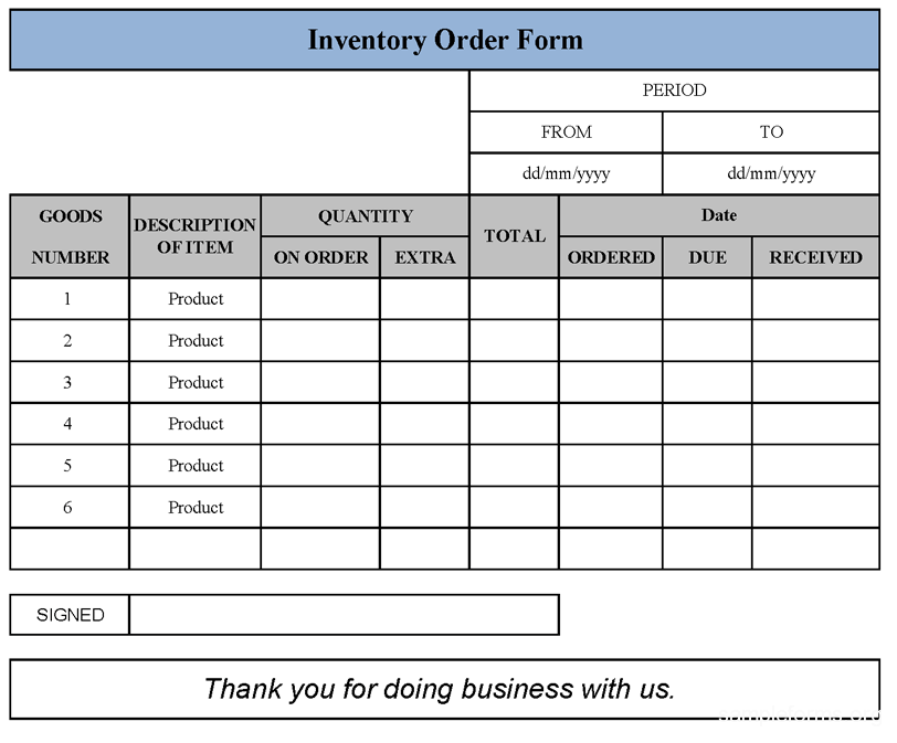 Inventory Order Form : Sample Forms