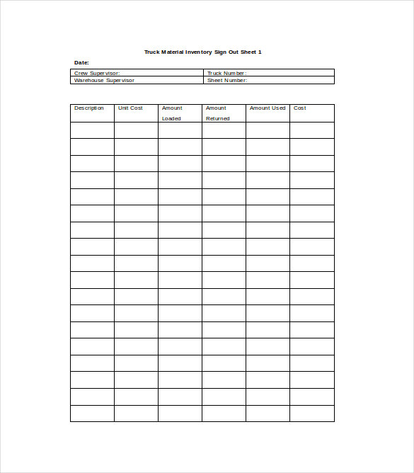 Equipment Sign Out Sheet | Tool Check Out Form