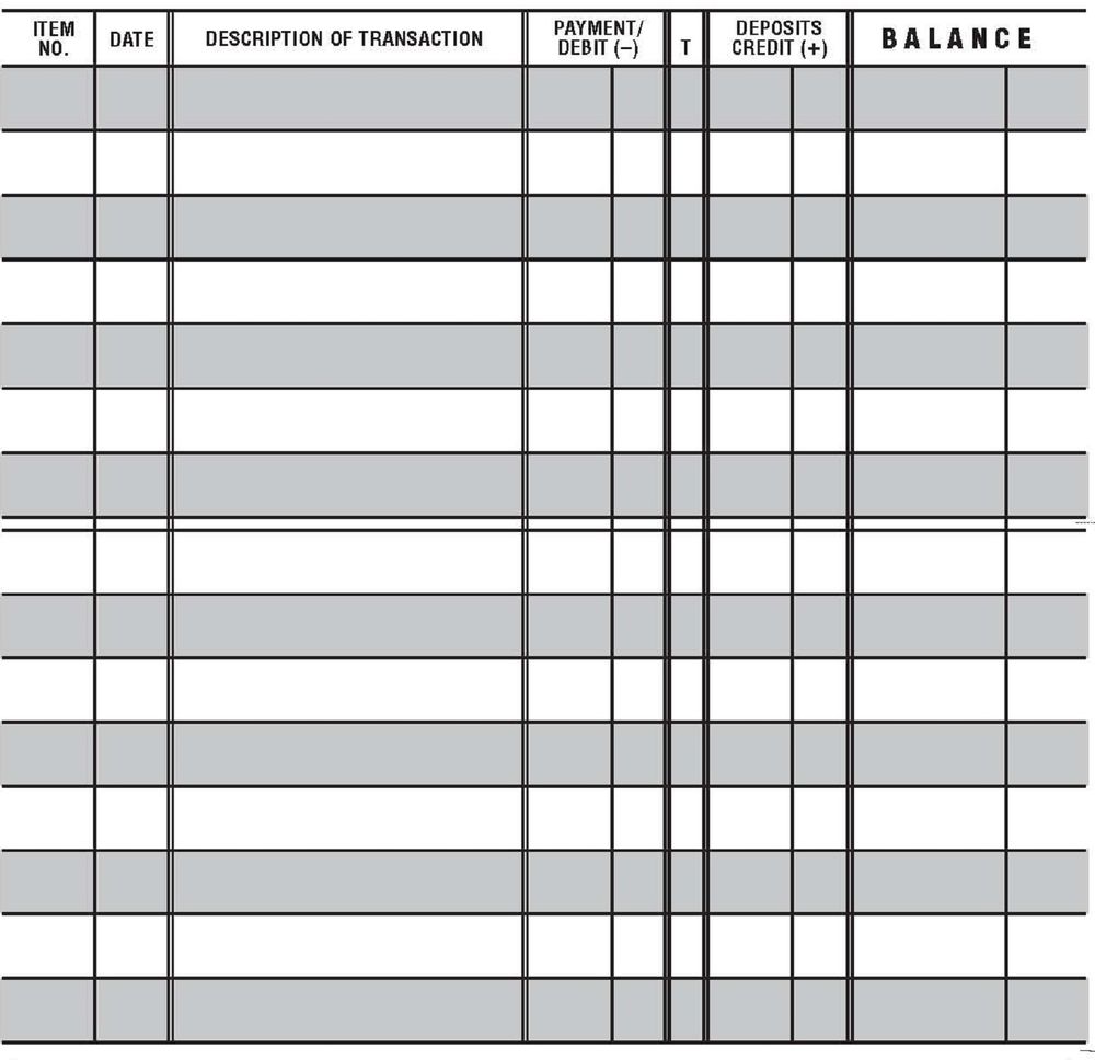 Printable Check Register with Large Lines