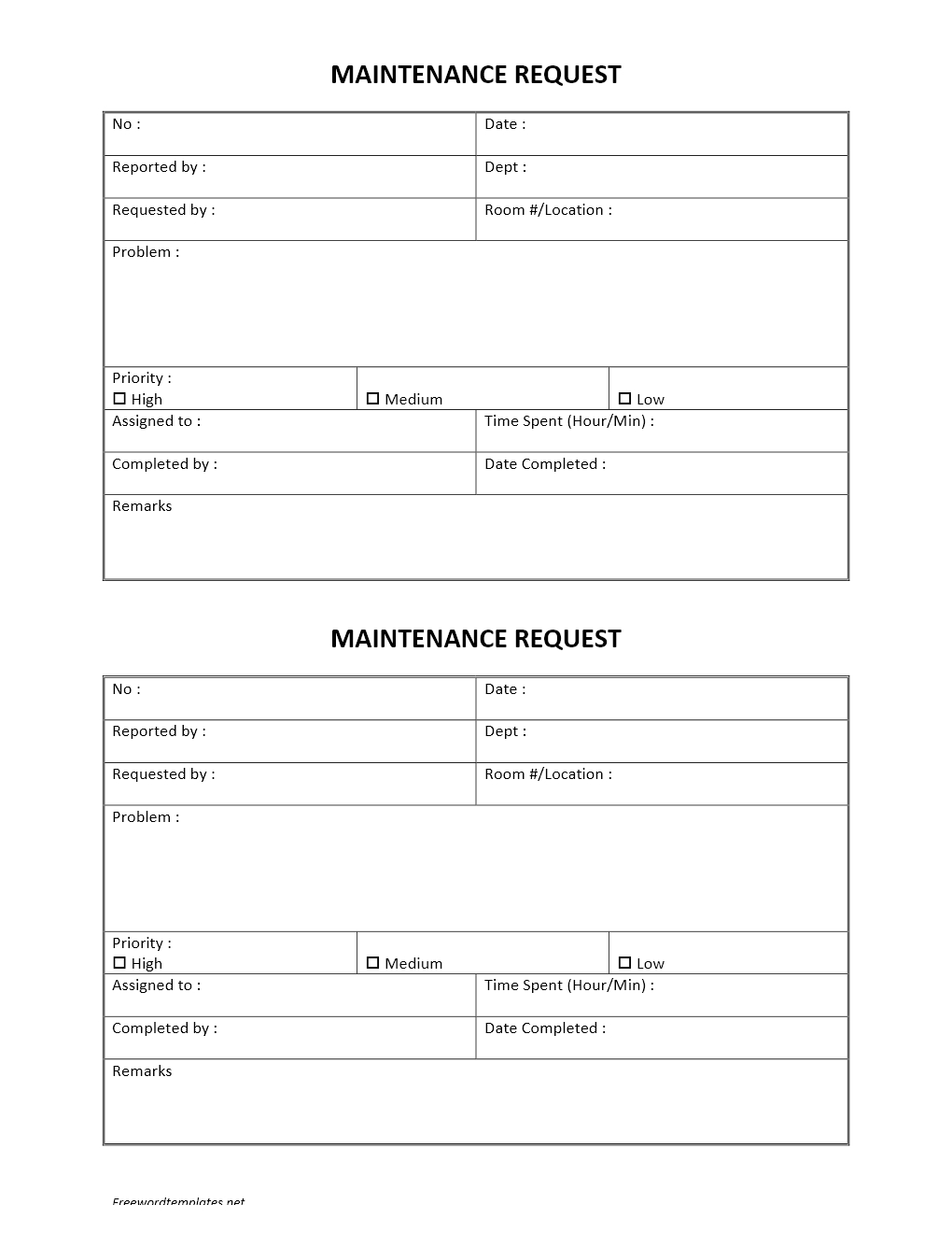 Maintenance Request Form   Tenant Maintenance Request Template