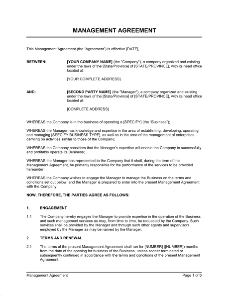 Management Agreement   Template & Sample Form | Biztree.com