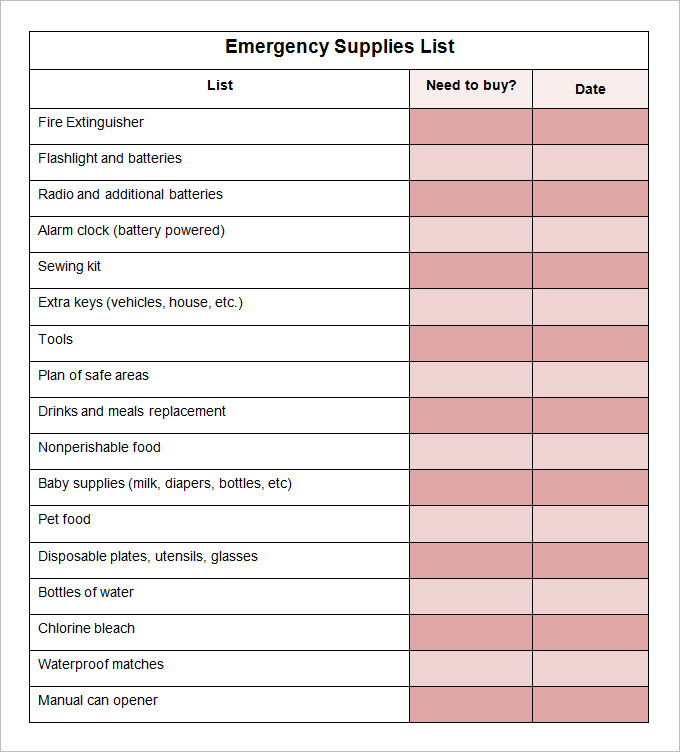 Office Supply Checklist Template Free