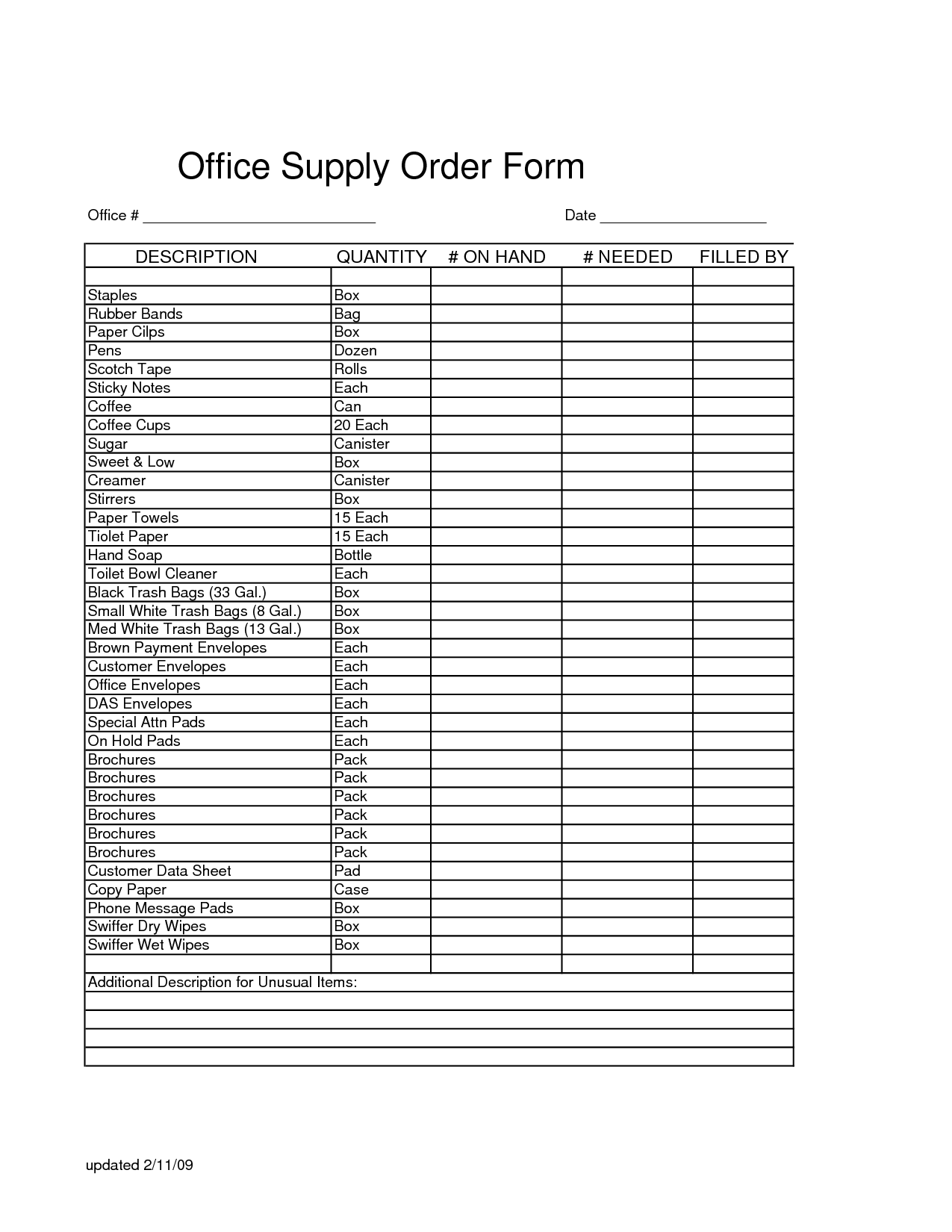 Office Supply Order Form Template charlotte clergy coalition