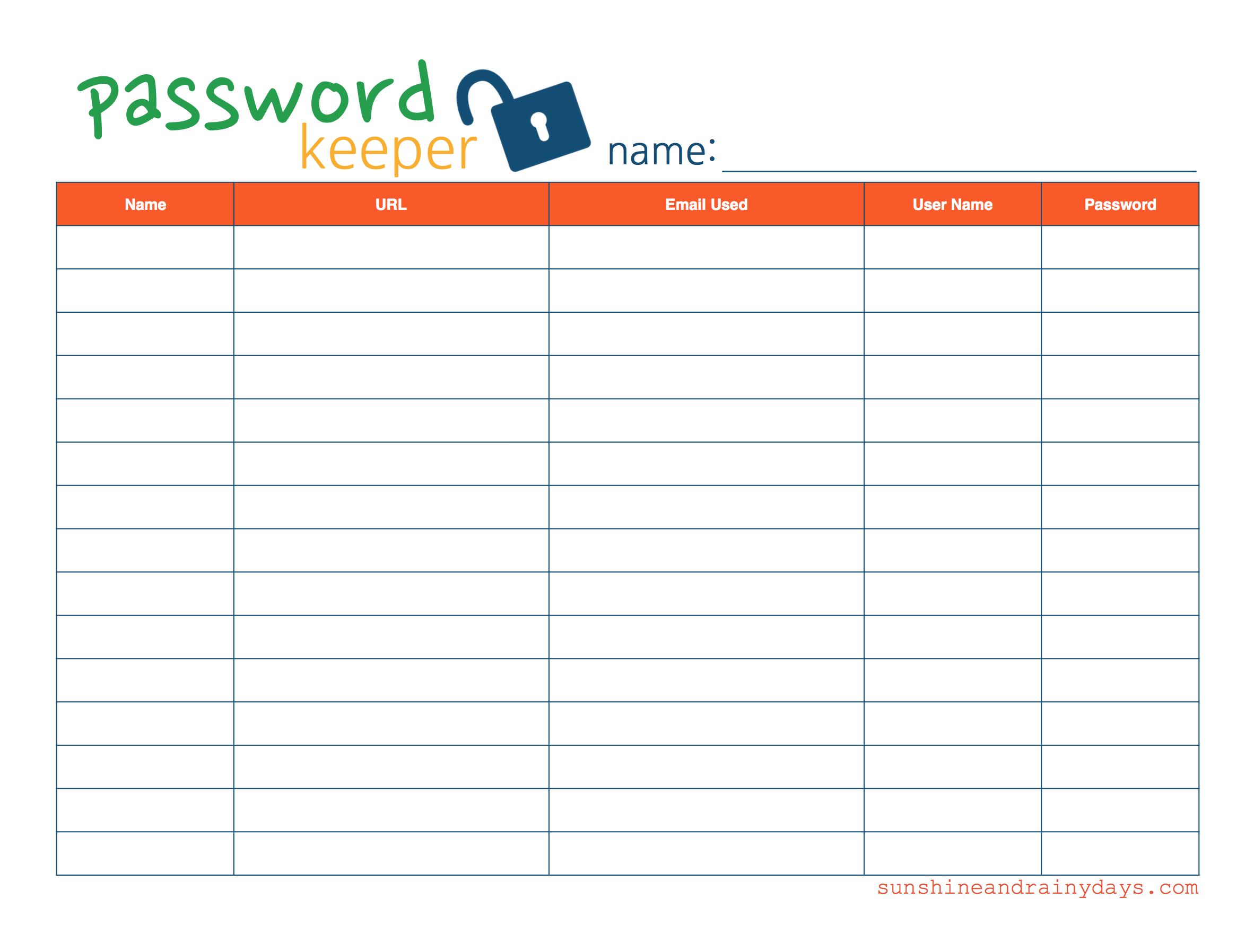 free printable password organizer template   Kleo.beachfix.co