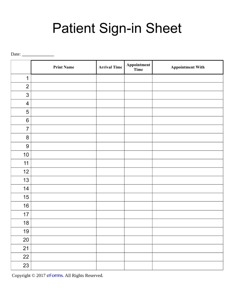 Free Printable Patient Sign In Sheet Template