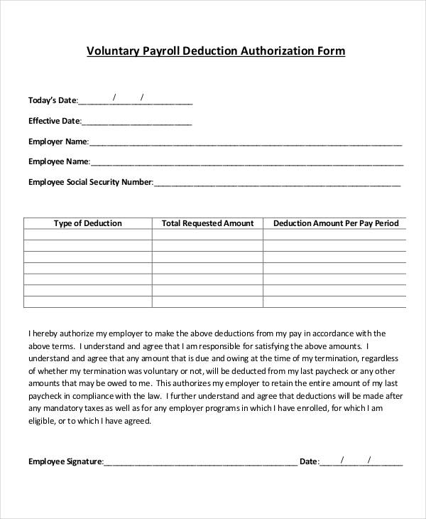 Payroll Deduction Authorization Form Template Charlotte Clergy Coalition