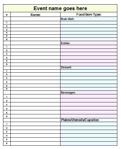Potluck Sign Up Sheet template for Excel #myspirtedtailgate 
