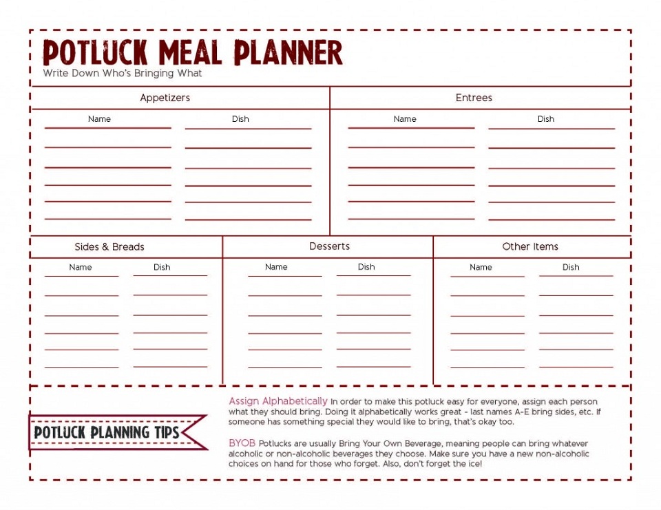 Potluck Sign Up Sheet Templates for Excel | Word & Excel Templates
