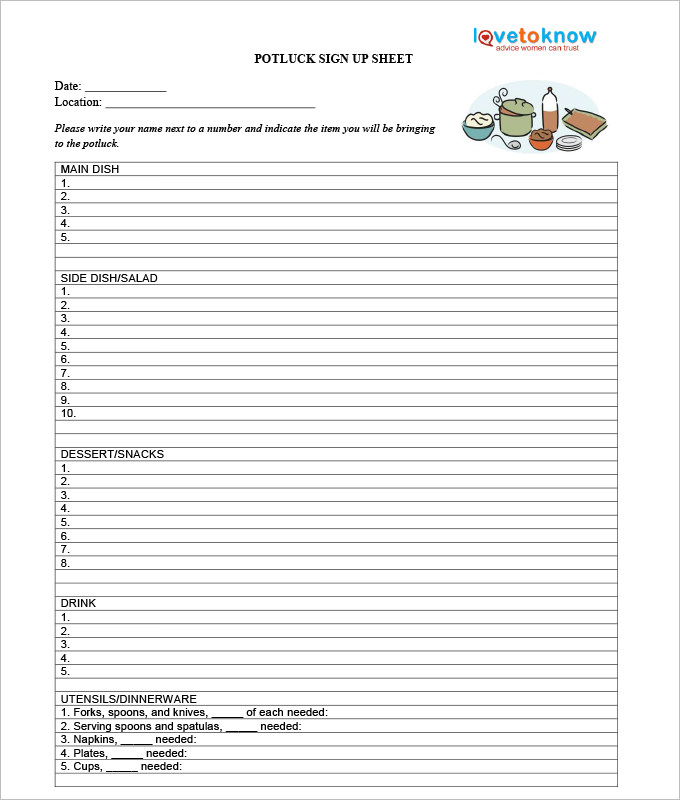Potluck Signup Sheet Template Charlotte Clergy Coalition