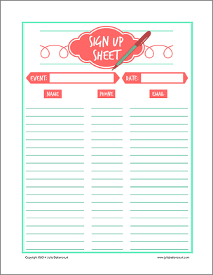 Free Printable Blank Sign up Sheet | Student Handouts