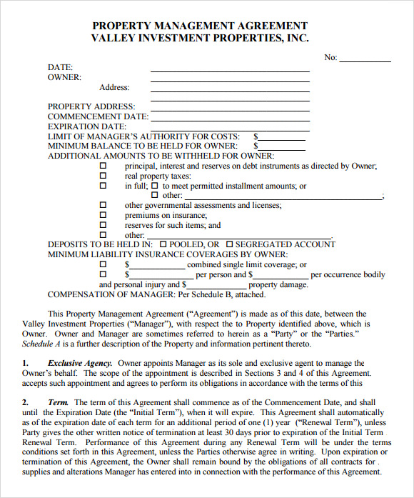 9 Sample Property Management Agreement Templates to Download 