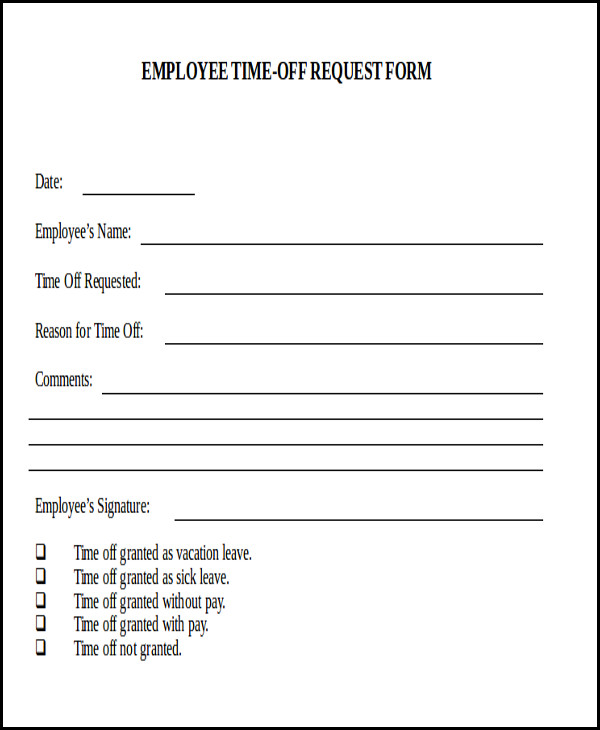 Use this form to request days off from your job. Includes spaces 