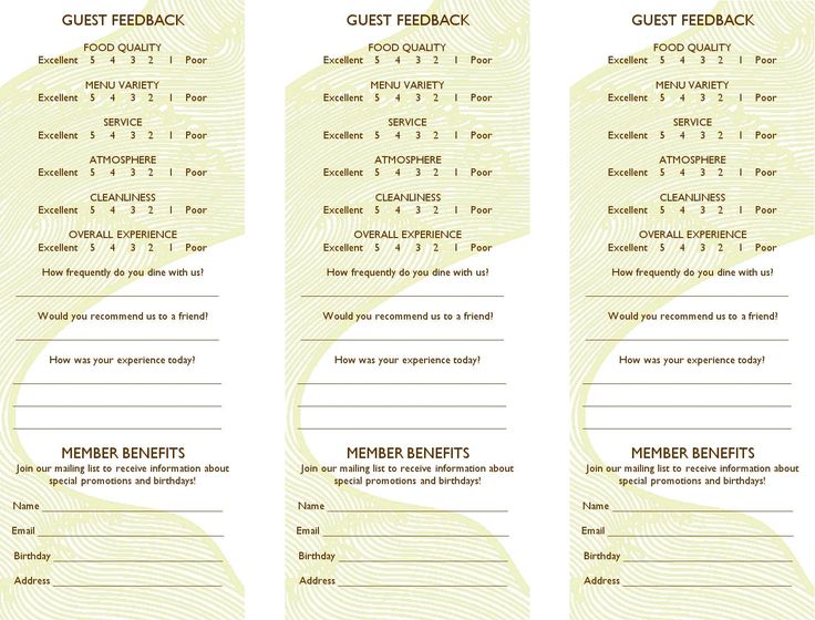 restaurant comment cards templates   Gecce.tackletarts.co
