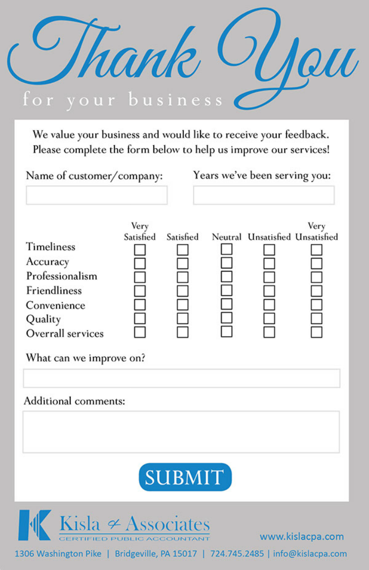 Restaurant Comment Card Template | charlotte clergy coalition