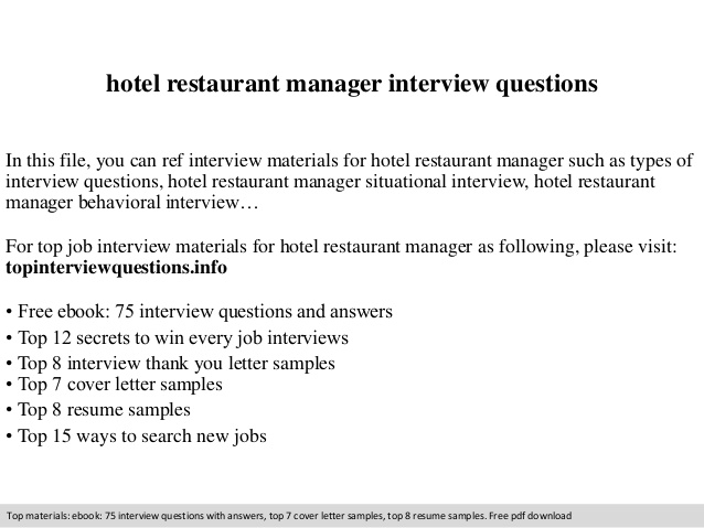 Hotel restaurant manager interview questions