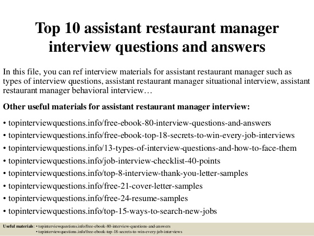 Top 10 assistant restaurant manager interview questions and answers
