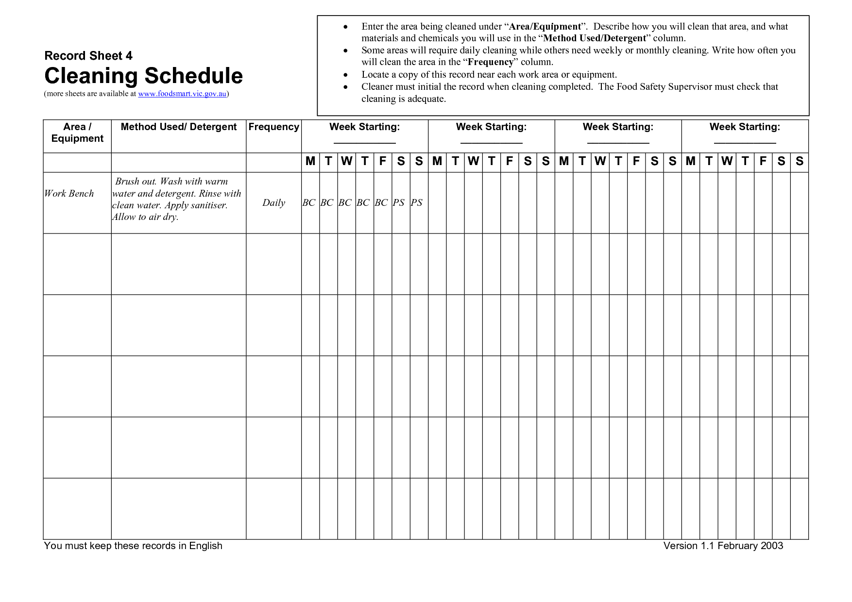 Cleaning Schedule Template Forms   Fillable & Printable Samples 