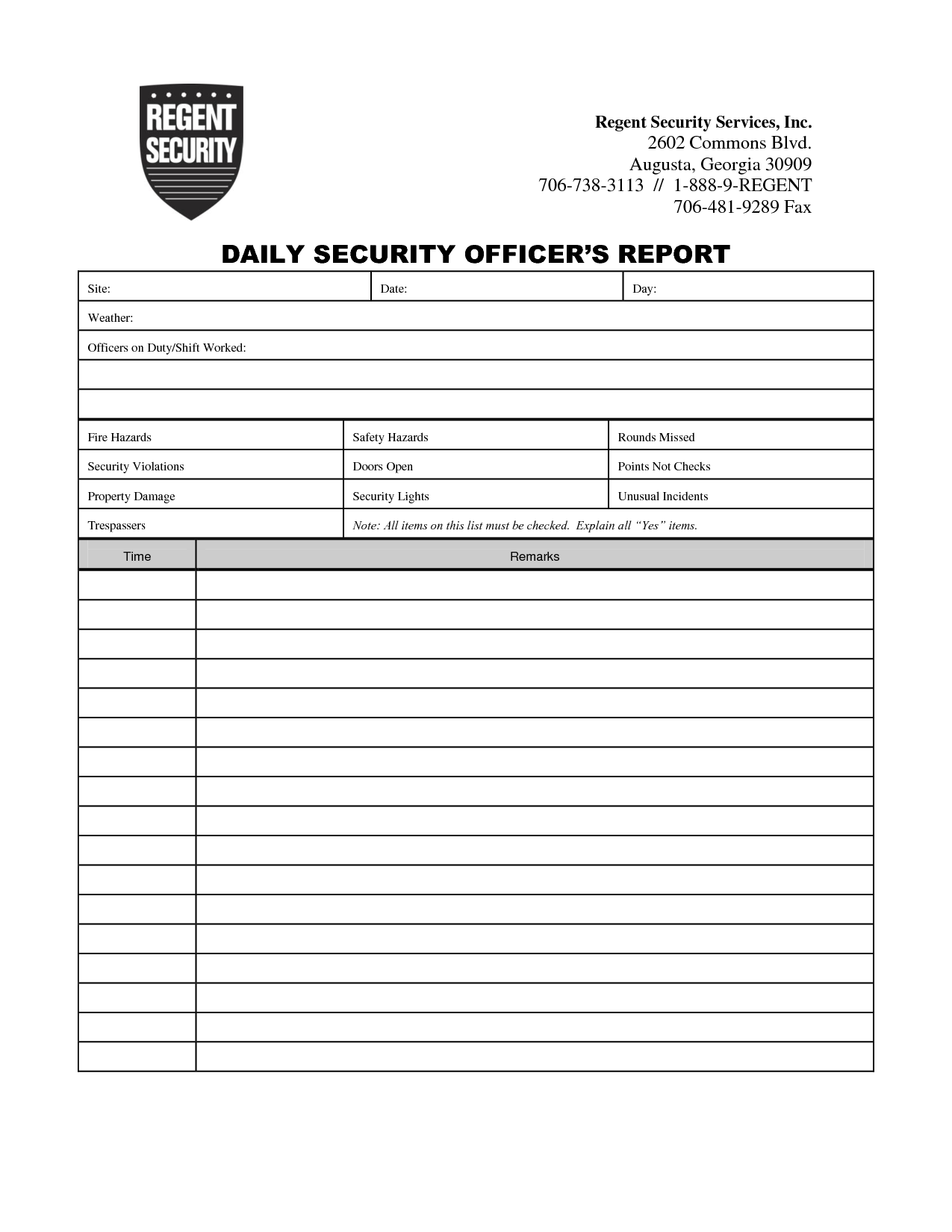 Security Guard Daily Activity Report Template Charlotte Clergy Coalition