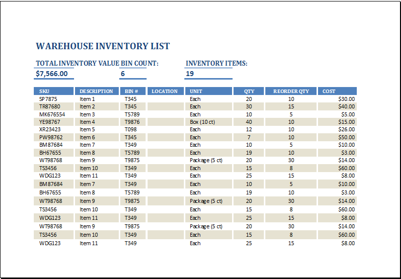 Inventory Report Template
