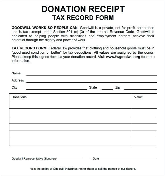tax deductible donation form template template for donation 